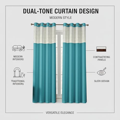 Image of IVAZA Dual-Tone Design 100% Complete Blackout Curtains - Room Darkening Curtain for Door -, Heavy Blackout, Thermal Insulation Curtains, Black Out Curtains 8 feet Long Set of 2 Firozi