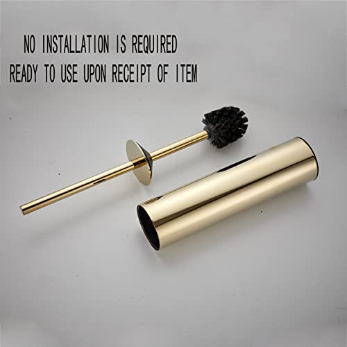 Image of Freestanding Luxury Toilet Brush 304 Stainless Steel Toilet Brush and Holder 19-Inches Tall Round Rust Resistant Anti-Odor and Easy to Clean with Polished Gold Finished