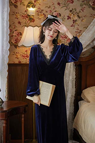 Women's Vintage Victorian Sleepwear Long Sleeve Fleece Nightgown Pajamas Nightwear Lounge Dress2