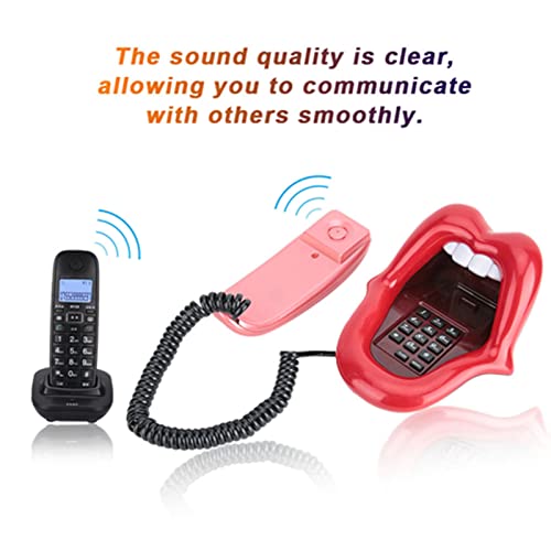 Teléfono con cable rojo forma lengua para escritorio miniatura 5