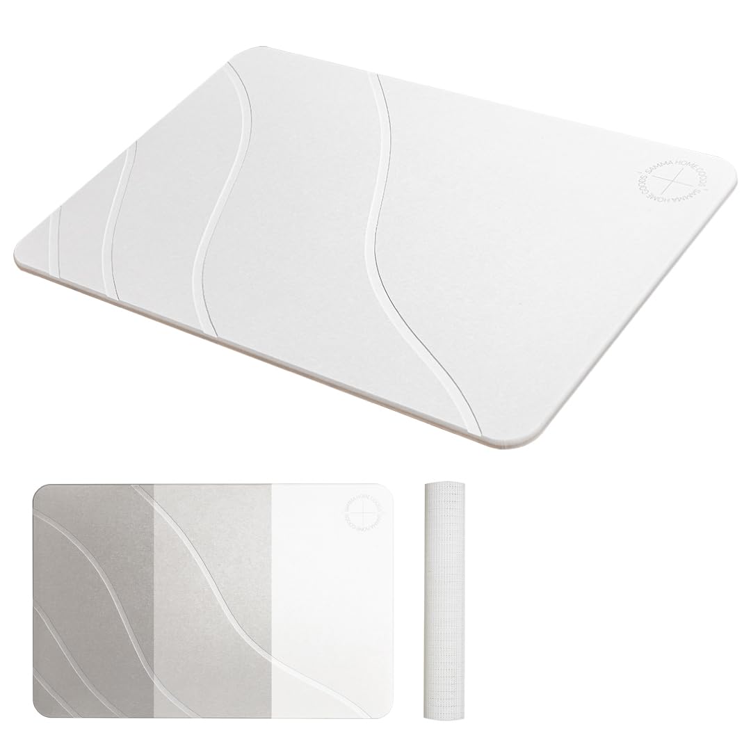 Stone Bath Mat- Non-Slip Bath Mat- Ultra Absorbent Bath Stone Mat- Quick Drying Bath Mat- Durable Shower Bath Mat- Bathroom Accessories- 60 x 39 cm Dry Stone Bath Mat by Samma (White)