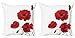 ABAKUHAUS Floral Set de 2 Fundas para Cojín, Amapola Arte de Las Flores Pastoral, con Estampado en Ambos Lados con Cremallera, 60 cm x 60 cm, Rojo y Verde
