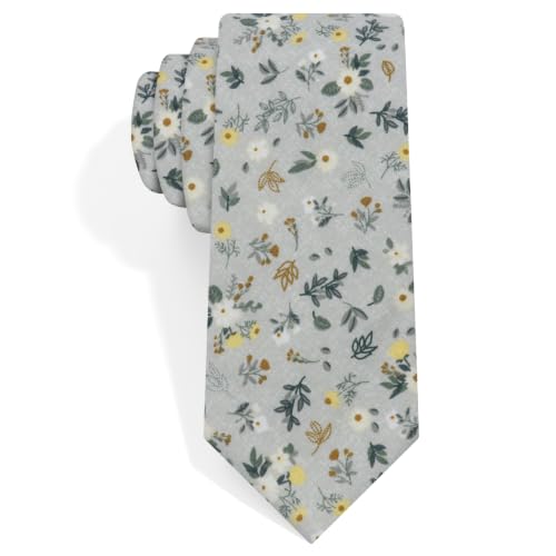 Image of Luckyvestir Ties for Men, Sage Green Cotton Floral Tie 2.76 inch Flower Printed Men's Neckties for Wedding /Groomsmen /Suit /Party