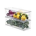 Bronkeeper Fridge Drawer Pull Out Stackable Bins, Clear Refrigerator Stackable Organizers, Fridge Organizer Storage for Kitchen, Pantry, Vegetables, Fruits (2 Small)