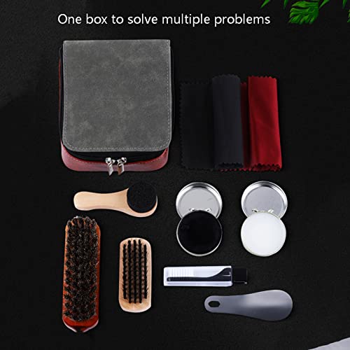 Cepillo de zapatos de cerdas suaves y crin para pulir calzado masculino con bolsa de viaje 6