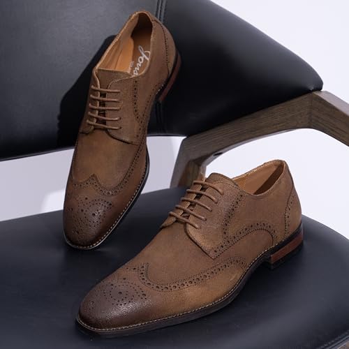 Image of Jousen Men's Dress Shoes Leather Wingtip Formal Business Oxford Shoes Brogue Retro Derby Dress Shoes for Men