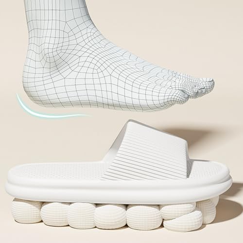 NEWGEM Unisex Comfort Slide Sandals, Non-Slip Textured Sole, White4