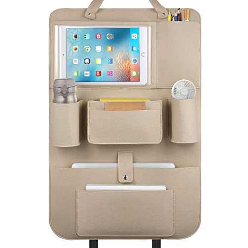 LUCMO Organizador para asiento trasero de coche, organizador con almacenamiento para tablet/teléfono, impermeable, multifuncional, con muchos bolsillos, color crema Cover