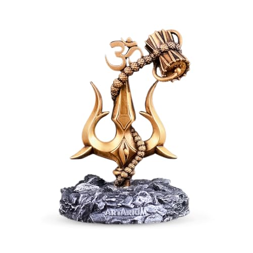 Image of Artarium Trishul with Damru Traditional Trishul Damru Shiva Trishul Idol Decorative Showpiece for Car Dashboard Home Decor Pooja Room (Trishul with Damru- Black Base 3.9 Inch)