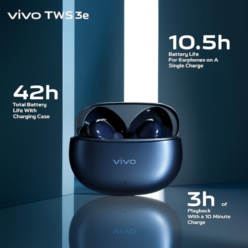 Image of vivo TWS 3e True Wireless Earbuds | Bluetooth 5.3, AI Noise Cancellation, 42H Battery, 88ms Low Latency, Dual Device Pairing, IP54 Splash Resistant - (Dark Indigo)