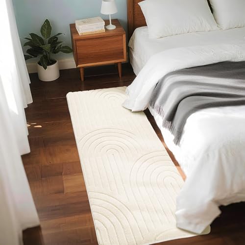Puremy Wohnzimmerteppich, Kurzflor Teppich Wohnzimmer Schlafzimmer Kinderzimmer mit Hoch-Tief-Effekt, 3D Effekt, hohe Flordichte und angenehm weich, Moderner Bogenförmiges Design, 80x150cm, Beige