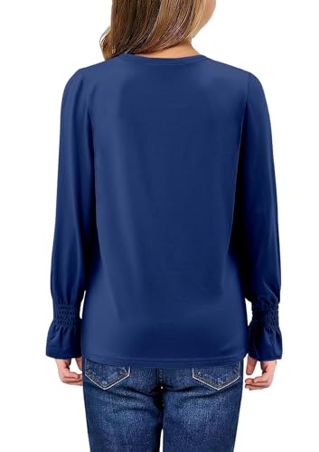 storeofbaby Girls Casual Long Sleeve Shirts Loose Ruffle Tunic Tops Smocked Cuff Blouses 4-13 Years3