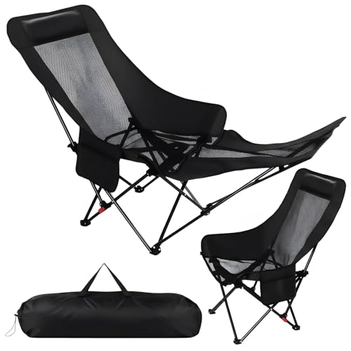 DiHTing Black Reclining Camping Chair with Footrest...