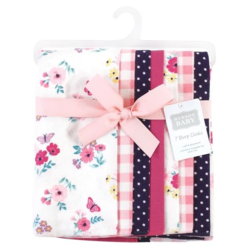 Image of Hudson Baby Unisex Baby Cotton Poly Flannel Burp Cloths, Butterfly Floral 7-Pack, One Size