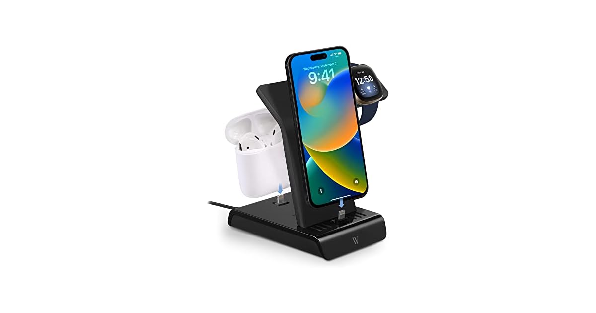 Wasserstein 3-in-1 Charging Station for iPhone, Airpods and Fitbit