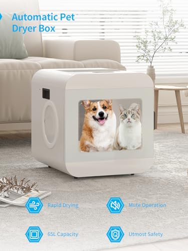 Automatic Pet Dryer Box for Cats and Puppy, 70L Ultra Quiet Dog Hair Dryer Smart Time/Wind Speed Control Cat Dryer, 360 Drying