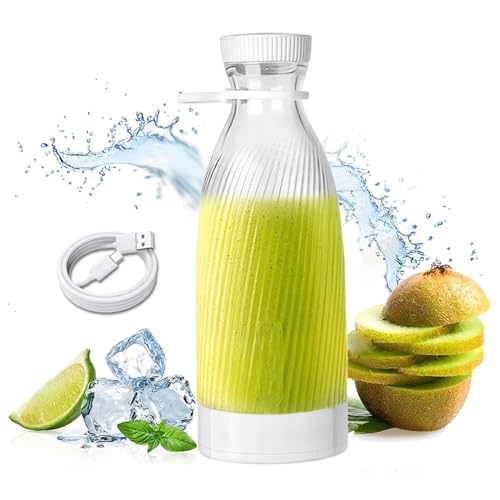 Fresh Juice Batidora Portatil, 500 Ml, DiseñO De 6 Cuchillas Licuadora De Batidos, Carga Usb PortáTil InaláMbrica Batidora Electrica, Adecuado Para Gimnasio, Oficina,White