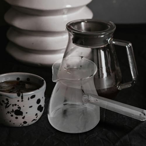 Jarra de vidrio para café turco de 650ml, transparente y con mango largo seguro 7