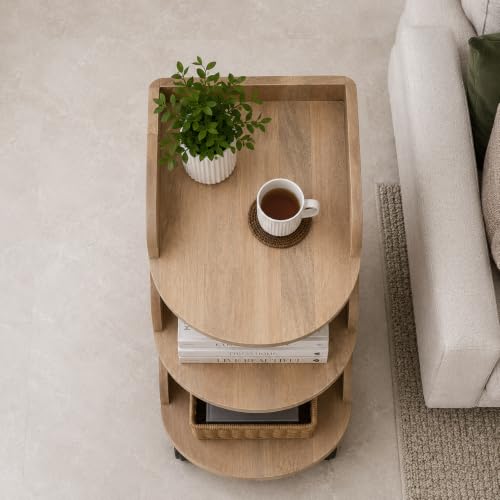 Image of The Attic Solid Wood Rolling Serving Trolley with Storage Shelves, Natural Finish