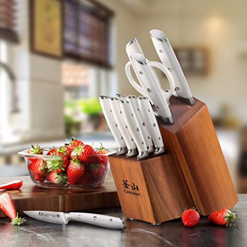 Cangshan Alps Series 1026665 German Steel Forged 12-Piece Knife Block Set, Acacia (White) #TOP2