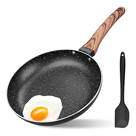 Non Stick Frying Pan 24cm with Heat-Resistant Soft Bakelite Handle, Granite Induction Frying Pan for Induction, Electric and Gas Hobs, Omelette Pan Less Oil Fumes (Black) Cover
