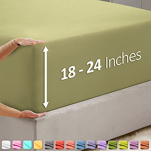 Image of Hearth & Harbor Extra Deep Pocket Full Fitted Sheet - Fits 18 to 24 Inch Mattress - Ultra Soft 1800 Microfiber, Wrinkle-Free & Breathable - Hotel Luxury Fitted Sheet Only, Light Sage