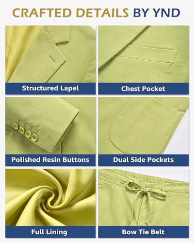 YND Men's 2 Pieces Linen Suit Regular Fit, Two Buttons Lightweight Jacket and Pants for Beach Wedding, Casual, or Summer Time3