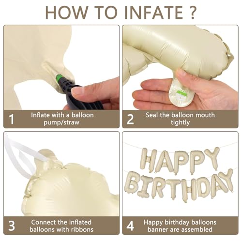 Image of Beige Happy Birthday Balloons Banner 16 Inch Mylar Foil Letters