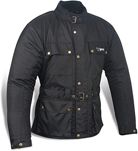 Jet Motorradjacke Herren Mit Protektoren Textil Wasserdicht Winddicht Vintage Retro Klassiker (M (EU 48-50), Schwarz)