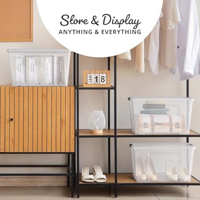 Lifetime Appliance Parts 6 PACK 54 Qt. Plastic Storage Bin Tote Organizing Container with Ultra Durable Lid & Secure Latching Buckles Stackable Extra Strength Clear w/Black Handle