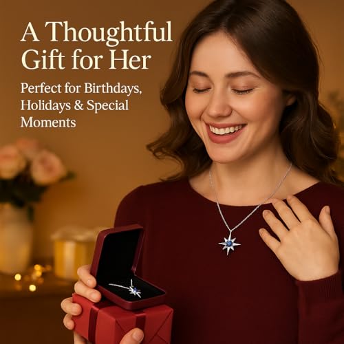 Sterling Silver North Star Pendant with a Birthstone, Birthstone Gift For Her, Silver Jewelry with 18 Inch Chain2