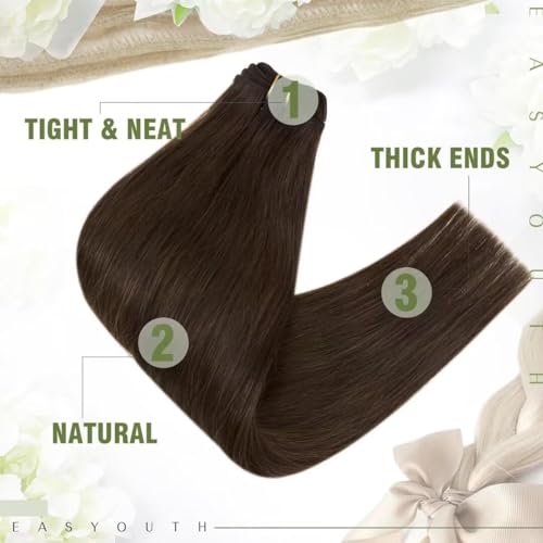 Easyouth Weft Hair Extensions Human Hair Brown Sew in Extensions Real Human Darkest Brown Weft Extension for Women 12 Inch 70g - Image 3