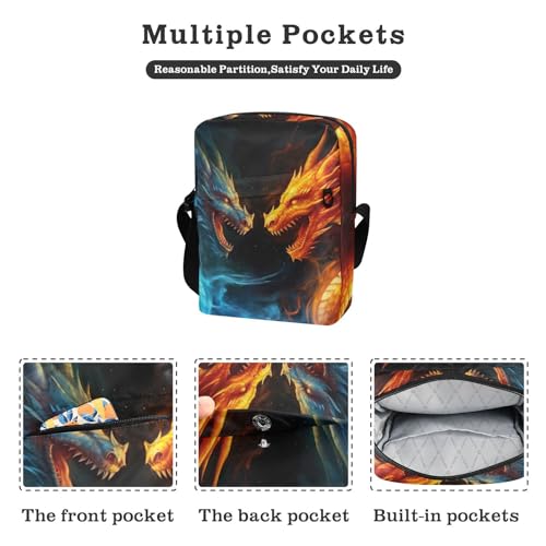 Crossbody Bag Fire Water Flame Dragon Messenger Bag for Women Men Purse Shoulder Bag Satchel Bag with Adjustable Strap 214A09292