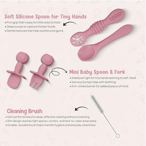 Image of O'doe 11-Piece BPA-Free Silicone Baby Feeding Set | Thick & Soft Suction Plates, Baby Food Bowl, Wooden Fork & Spoon, and More | Make Mealtime Fun and Easy for Your Little One