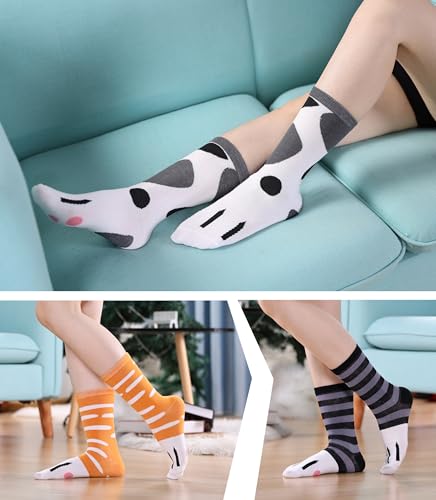 Image of SDBING Womens Cat Socks Cute Gifts Animal Soft Breathable Thin Cotton Casual Crew Socks 5 Pairs