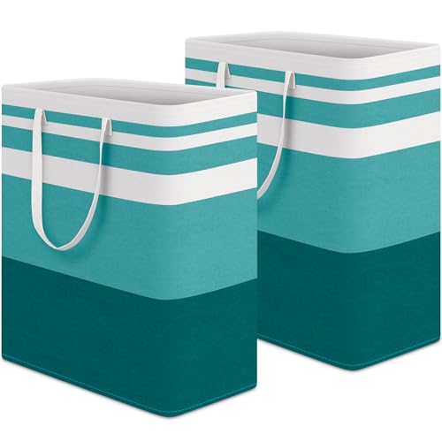 HomeHacks 2-Pack Large Laundry Basket, Waterproof, Freestanding Laundry Hamper, Collapsible Tall Clothes Hamper with Extended Handles for Clothes Toys in the Dorm and Family (Green, 100L)