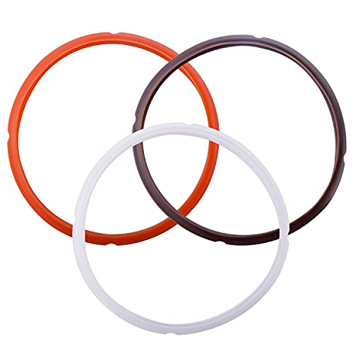 Silicone Sealing Ring for Instant Pot Accessories - Fits 5 or 6 Quart Models, Orange, Brown and Common Transparent White, Sweet and Savory Edition Pack of 3
