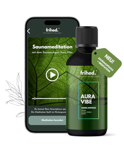 frihed.® Sauna Infusion Cedar, Litsea Cubeba & Mint with Meditation App - Infusion for All Sauna Types - Long-Lasting Sauna Fragrance - Extra High-Quality Oil - Gift Idea