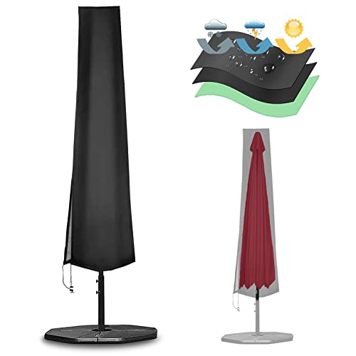 Funshot Copertura per ombrellone da giardino, copertura per ombrellone da 2,1 m a 3 m, in tessuto Oxford 420D, impermeabile, antivento, anti-UV, con cerniera resistente, 190 x 30 x 50 cm, nero