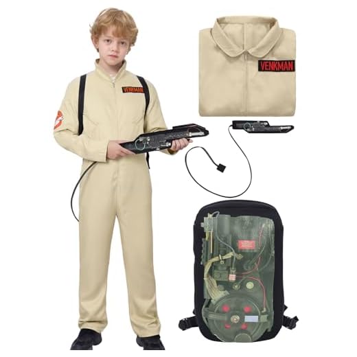 Cazador de fantasmas Venkman Disfraces de Halloween para niños Mono para niños y niñas y mochila de protones clásica Disfraz de 1984 Día del libro infantil (3~4 años)