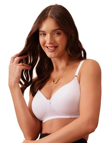 Image of Clovia Women's Cotton Rich Solid Padded Full Cup Wire Free T-Shirt Bra - White
