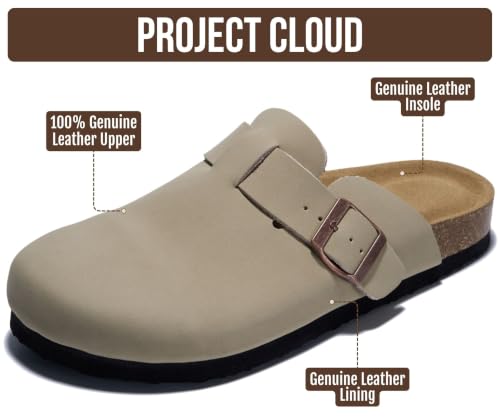 Image of Project Cloud 100% Genuine Leather Slip-ons Footbed Clogs for Women Sandals