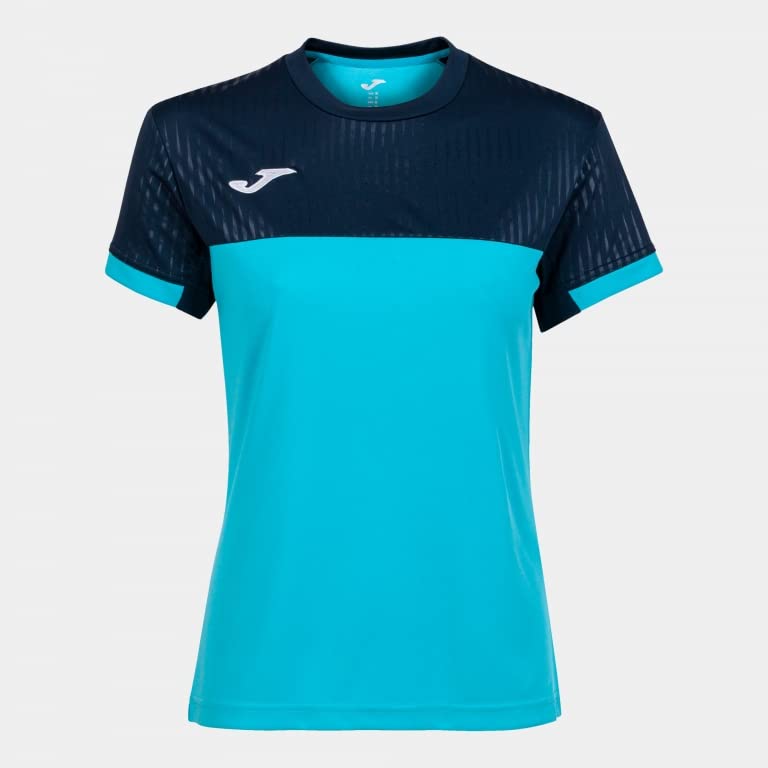 Joma Damen Kurzarm Montreal T-Shirt, Türkis, fluoreszierend, Marineblau, L – Ansicht 6