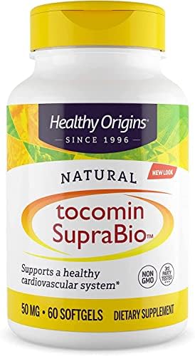 Healthy Origins Tocomin SupraBio (Tocotrienols), 50 mg - Supports Heart Health & Cardiovascular System - Tocotrienol & Vitamin E Supplement - Gluten-Free Skin Support - 60 Softgels