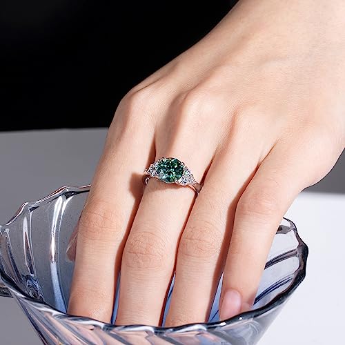 CannyCat 3.0 carat Fancy Vivid Blue Green Moissanite Ring 3.6 cttw Moissanite Engagement Rings for Women VVS D-color Certified Moissanite Anniversary Wedding Cluster Ring Platinum-Plated Silver Band4