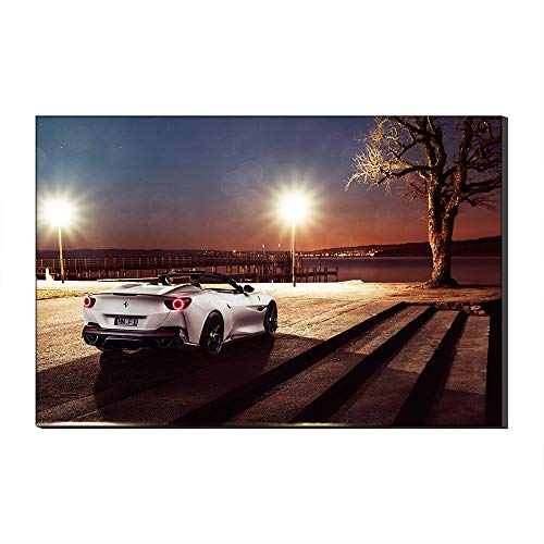 Ferrari - Lienzo decorativo para pared, diseño de coche deportivo de cinco vendedores de noche, muelle, color blanco 50 x 70 cm