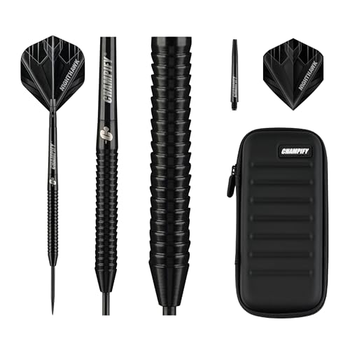 Champify NEU 23g 90% Tungsten Darts Set “Nighthawk” mit schwarzer Darttasche...