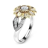 Flower Daisy Ring,Rhinestones Sunflower Ring Shiny Gold-Plated Sunflower Alloy Ring Jewelry Accessor