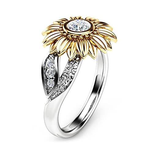 Flower Daisy Ring,Rhinestones Sunflower Ring Shiny Gold-Plated Sunflower Alloy Ring Jewelry Accessories Women Finger Rings Jewelry Gift For Valentine's Mother's Day #TOP11