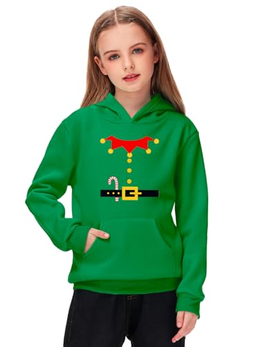 Christmas Elf Sweatshirt Hooded Unisex Rib-Knit Cuff Candy Cane Pullover Shirt Rib-Knit Cuff Xmas Clothes 5-6 Years4